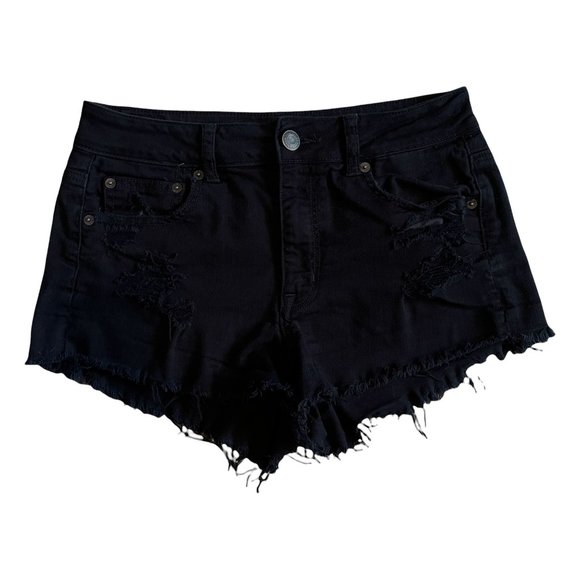 American Eagle Outfitters AEO Distressed Hi-Rise High Black Festival Shorts 8 - Picture 1 of 7